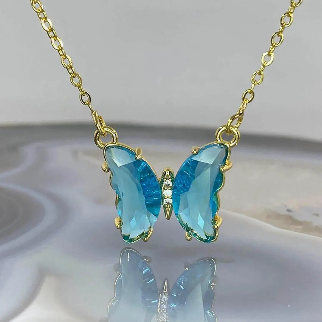 AVR Jewels pretty blue crystal butterfly pendant necklace for women and Girls wi3tsr-1a