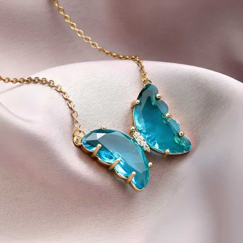 AVR Jewels pretty blue crystal butterfly pendant necklace for women and Girls wi3tsr-1a